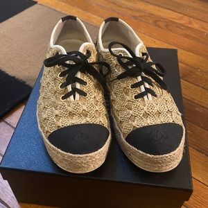 Chanel Raffia Laceup Espadrilles Sneakers